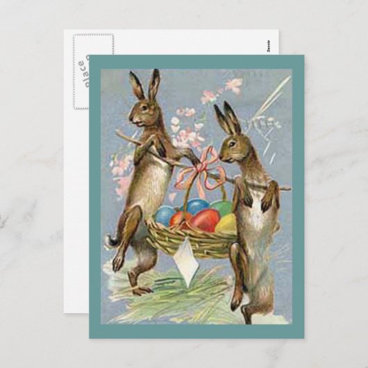  paaskonijnen dragen eieren in mandje, ZSSG Feestdagenkaart (Voorkant / Achterkant)
