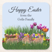 Paaskonijnen gepersonaliseerd kartonnen onderzetters (Voorkant)