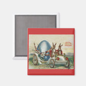 Paaskonijnen in Antiek Auto Big Blue Egg Magneet (Voorkant / Achterkant)