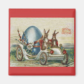 Paaskonijnen in Antiek Auto Big Blue Egg Magneet (Voorkant)