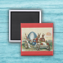 Paaskonijnen in Antiek Auto Big Blue Egg