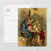  paaskonijnen schilderen eieren feestdagenkaart (Voorkant / Achterkant)