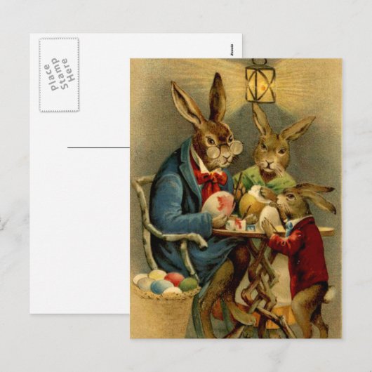  paaskonijnen schilderen eieren feestdagenkaart (Voorkant / Achterkant)