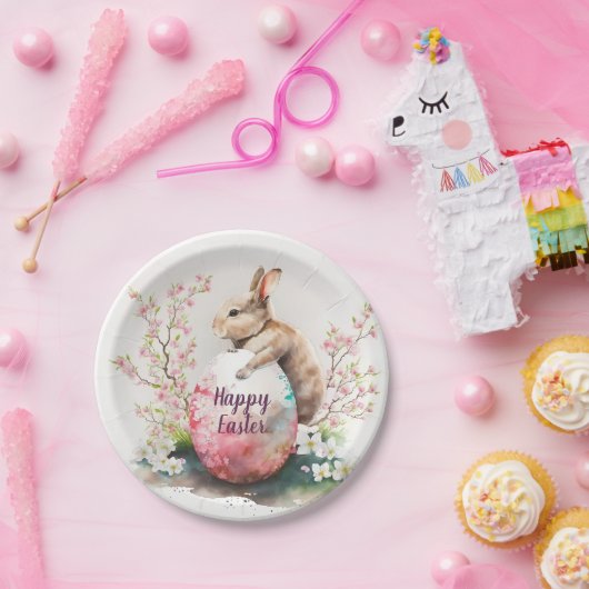 Paaskonijnenei en -Waterverf - Papieren Bordje (Feest)