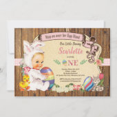 Paaskonijnenmeisje 1e verjaardag uitnodiging vinta (Voorkant)