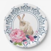 Paaskonijnenroze Floral Papieren Bordje (Voorkant)