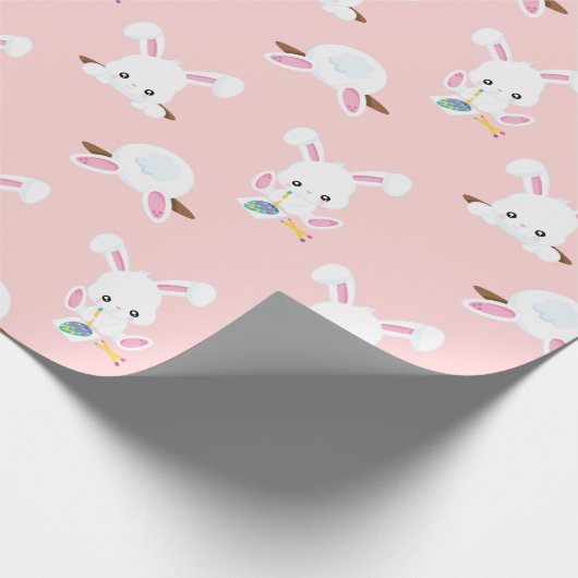 Paaskonijnenroze herhaal patroon cadeaupapier (Hoek)