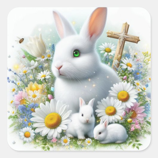Paaskonijntjes, Cross Envelope Seal Square Sticker (Voorkant)