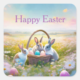 Paaskonijntjes die paaseieren uitchecken vierkante sticker