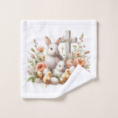 Paaskonijntjes, eendjes, bloemen en kruis bad handdoek (Wasdoekje)