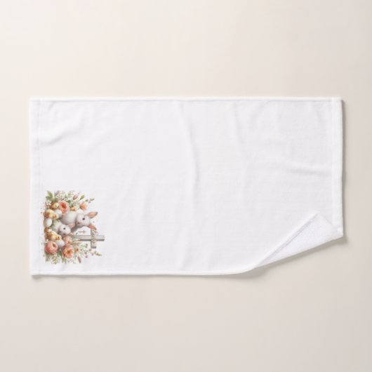 Paaskonijntjes, eendjes, bloemen en kruis bad handdoek (Handdoek)