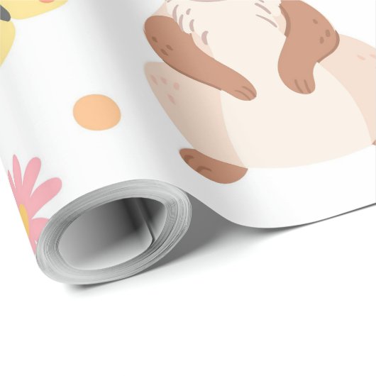 Paaskonijntjes en bloemen cadeaupapier (Rol Hoek)