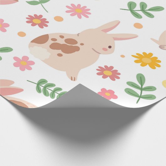 Paaskonijntjes en bloemen cadeaupapier (Hoek)