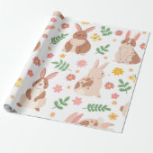 Paaskonijntjes en bloemen cadeaupapier (Uitgerold)