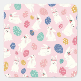 paaskonijntjes en eieren vierkante sticker