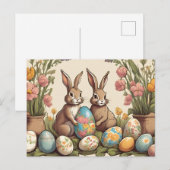 paaskonijntjes en paaseieren feestdagenkaart (Voorkant / Achterkant)