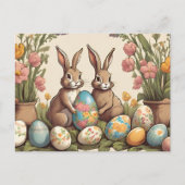 paaskonijntjes en paaseieren feestdagenkaart (Voorkant)