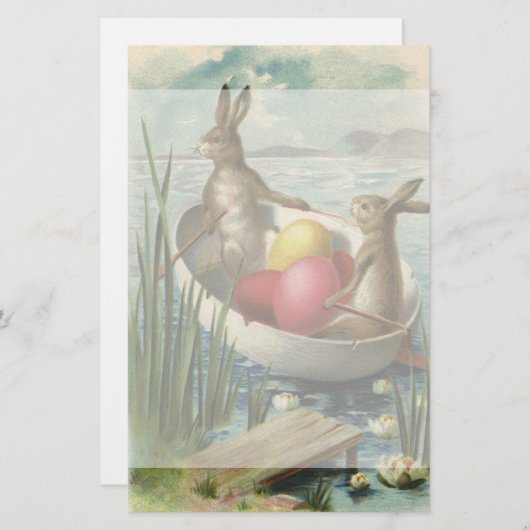 paaskonijntjes in een boot met paaseieren briefpapier (Voorkant / Achterkant)