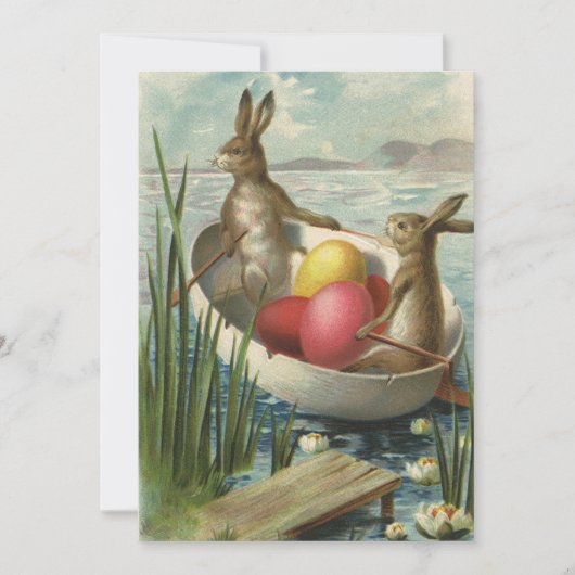 paaskonijntjes in een boot met paaseieren feestdagenkaart (Voorkant)