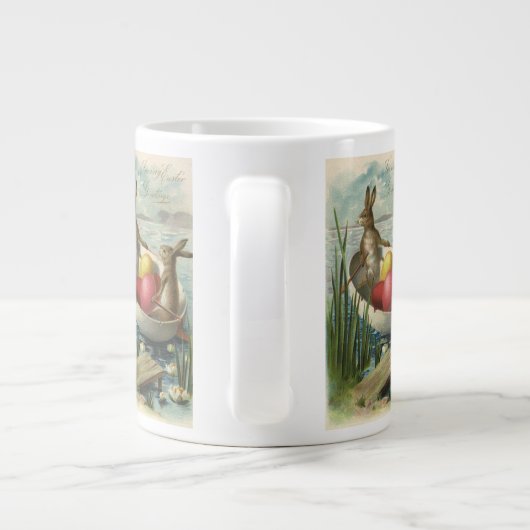  paaskonijntjes in een boot met paaseieren grote koffiekop (Achterkant)