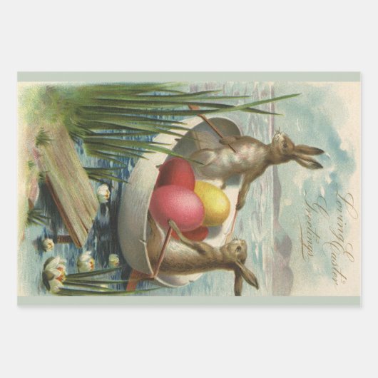  paaskonijntjes in een boot met paaseieren inpakpapier vel (Voorkant 3)