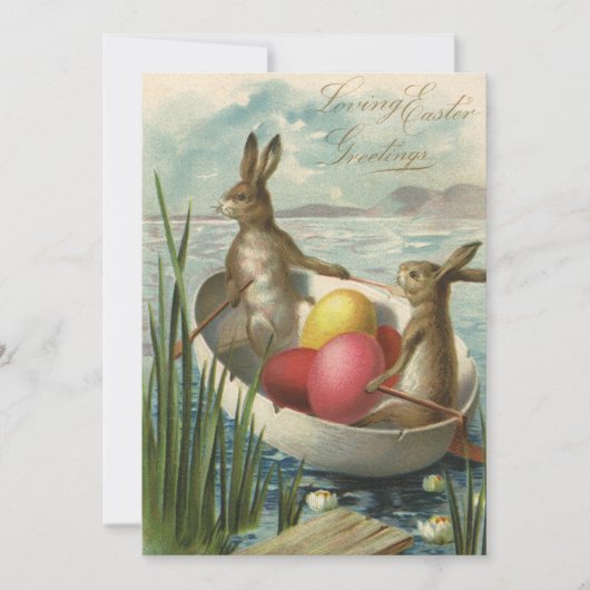  paaskonijntjes in een boot met paaseieren kaart (Voorkant)