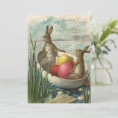 paaskonijntjes in een boot met paaseieren kaart (Staand voorkant)