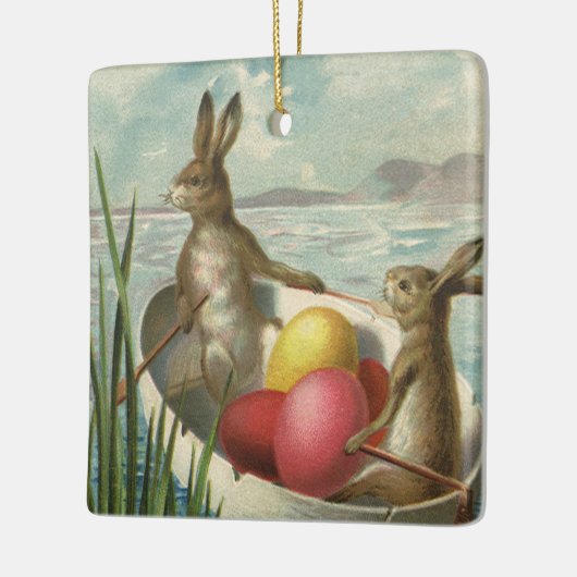  paaskonijntjes in een boot met paaseieren keramisch ornament (Links)
