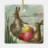  paaskonijntjes in een boot met paaseieren keramisch ornament (Voorkant)