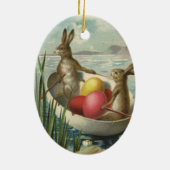 paaskonijntjes in een boot met paaseieren keramisch ornament (Achterkant)