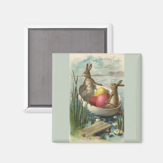  paaskonijntjes in een boot met paaseieren magneet (Voorkant / Achterkant)