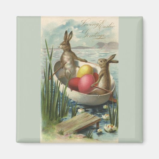 paaskonijntjes in een boot met paaseieren magneet (Voorkant)