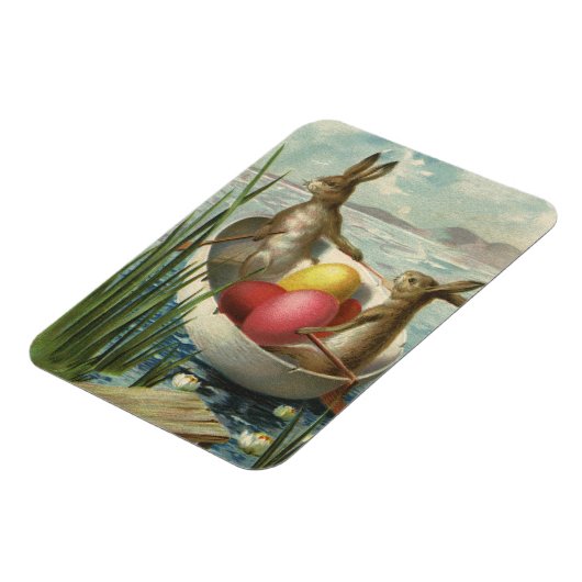  paaskonijntjes in een boot met paaseieren magneet (Linkerzijde)