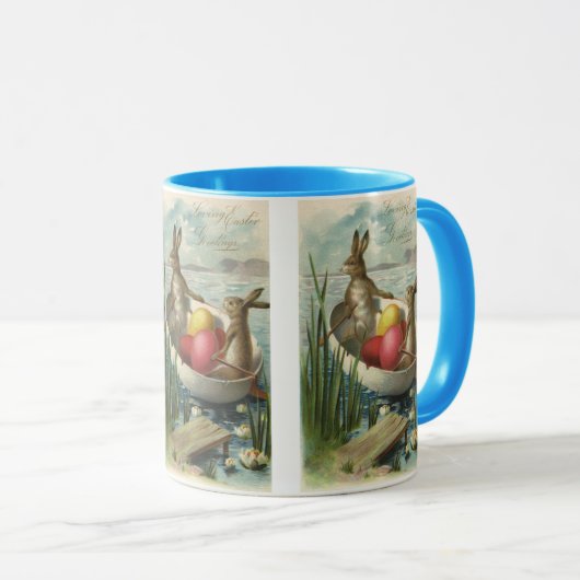  paaskonijntjes in een boot met paaseieren mok (Voorkant rechts)