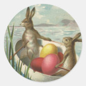  paaskonijntjes in een boot met paaseieren ronde sticker (Voorkant)