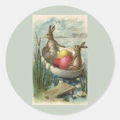  paaskonijntjes in een boot met paaseieren ronde sticker (Voorkant)