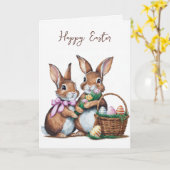 paaskonijntjes met eieren kaart (Gele Bloem)