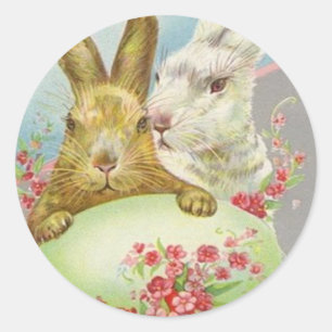 paaskonijntjes met paasei paasei Kaart Ronde Sticker