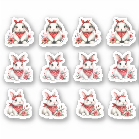 Paaskonijntjes met rode bandana's sticker (Voorkant)