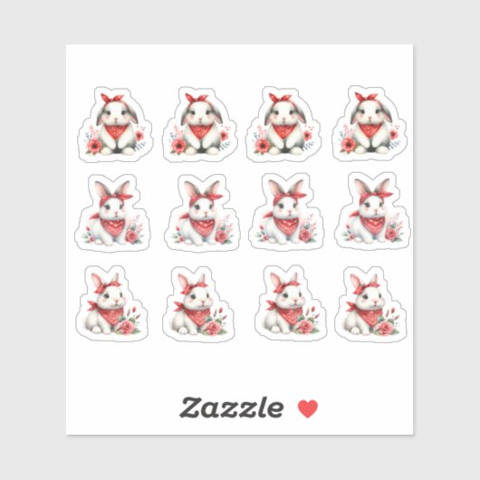 Paaskonijntjes met rode bandana's sticker (Vel)