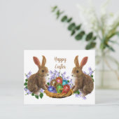 Paaskorenkonijn en eieren briefkaart (Staand voorkant)