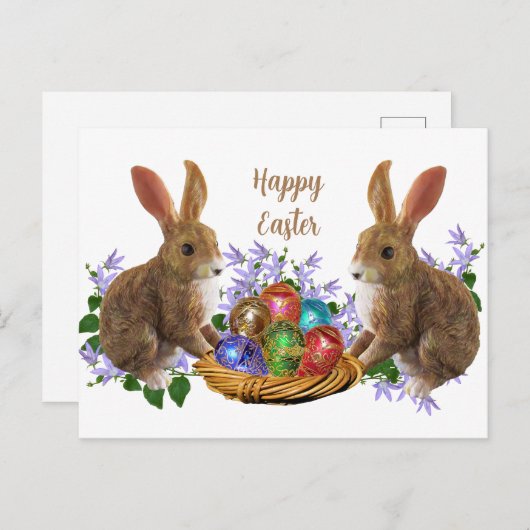Paaskorenkonijn en eieren briefkaart (Voorkant / Achterkant)