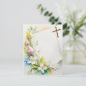 Paaskruis, bloemen en eieren blanco briefpapier feestdagenkaart (Staand voorkant)