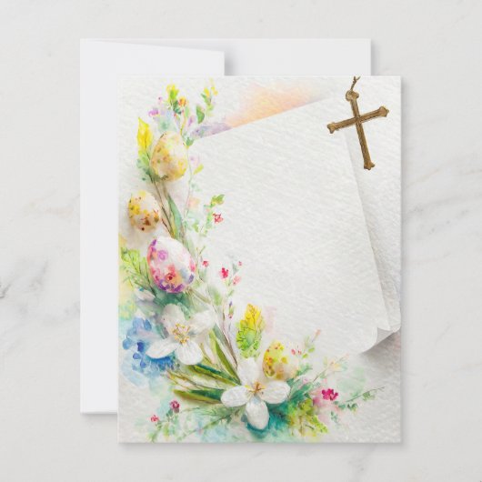 Paaskruis, bloemen en eieren blanco briefpapier feestdagenkaart (Voorkant)