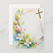 Paaskruis, bloemen en eieren blanco briefpapier feestdagenkaart (Voorkant / Achterkant)