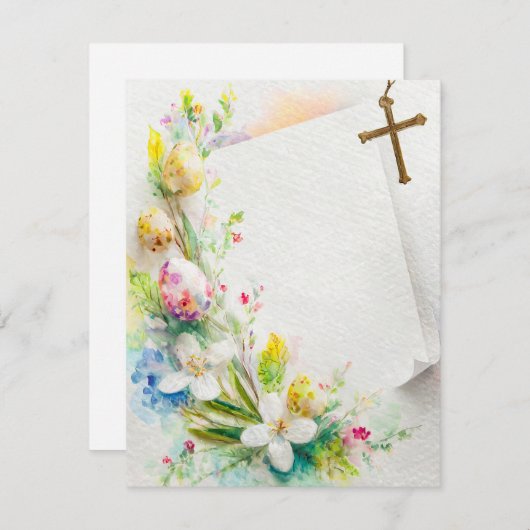 Paaskruis, bloemen en eieren blanco briefpapier feestdagenkaart (Voorkant / Achterkant)