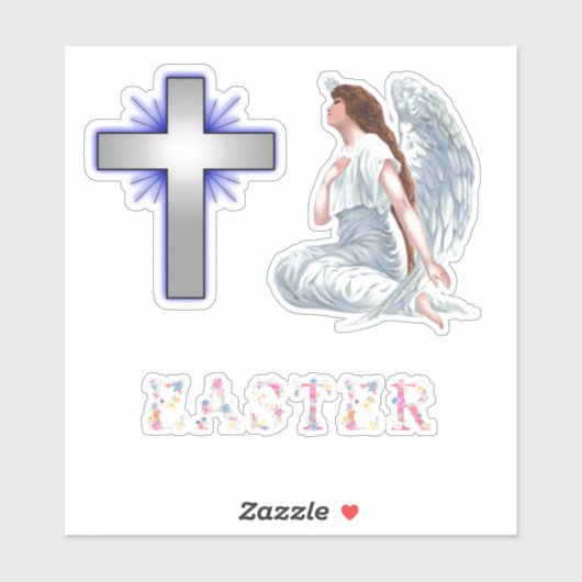 Paaskruis en engel sticker (Vel)