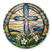 Paaskruis Faux Glas in lood Keramische Knop (Voorkant)