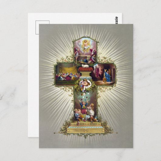  paaskruis feestdag goud briefkaart (Voorkant / Achterkant)