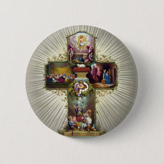  paaskruis feestdag goud ronde button 5,7 cm (Voorkant)
